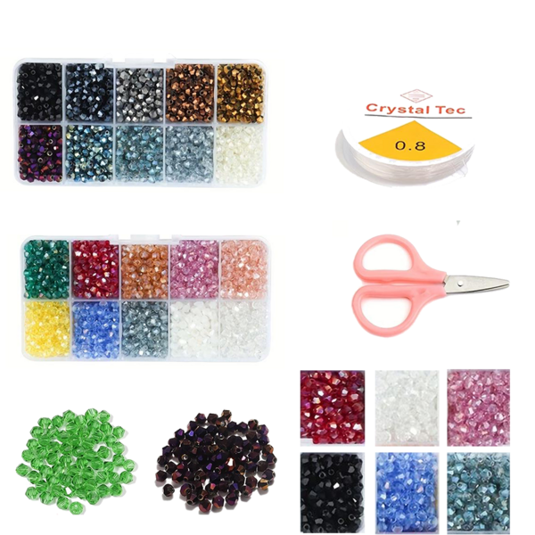 Approx. 500pcs/10 Grid Diamond Faceted Iridescent Crystal Beads, Versatile Casual DIY Beading Kit For Bracelet Necklace Earring Hair Accessory Making, Creative Design Gift