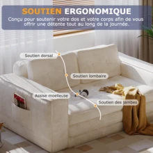 2-Seater Corduroy Modular Foam Sofa Bed, 143x92x61 Cm, Convertible Sleeper Sofa With 2 Cushions, Vacuum Packed - Beige - View 4