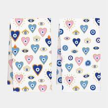 2pcs Minimalist Colorful Heart & Evil Eye Pattern Kitchen Towels, Soft Polyester Material Dish Cloths, Suitable For Kitchen Decor, Cleaning, Holiday Party Decoration, Kitchen & Bathroom Essentials, Home Decor, Housewarming Gift - Multicolor - View 10