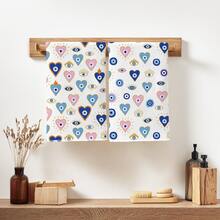 2pcs Minimalist Colorful Heart & Evil Eye Pattern Kitchen Towels, Soft Polyester Material Dish Cloths, Suitable For Kitchen Decor, Cleaning, Holiday Party Decoration, Kitchen & Bathroom Essentials, Home Decor, Housewarming Gift - Multicolor - View 7