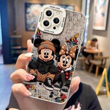 Disney Mickey & Minnie Mouse Streetwear Phone Case, Decorated With Newspaper Background, Hoodie, Plaid Shirt & Sneaker Patterns, Shockproof Protective Cover Compatible With IPhone 17/16/15/14/13/12/11 Pro, Perfect Gift For Family, Friends, Birthdays, Holidays, Boyfriends, Girlfriends & Valentine's Day - trắng - Xem 2