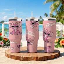 Disney Stitch And Angel 40 Oz Tumbler With Handle And Straw, Lilo & Stitch Stainless Steel Insulated Travel Mug, Cute Reusable Iced Coffee Cup, Romantic Valentines Day Gift For Her - Mũi khâu - Xem 9