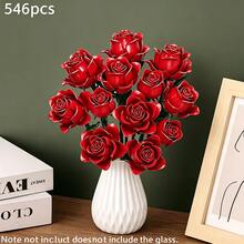 Simulated Rose Display Model - 546Pcs Romantic Rose Bouquet Building Blocks Set For Adults, Eternal Flower DIY Model Kit, Valentine's Day Christmas Gift For Women Her - Multicolor - View 3