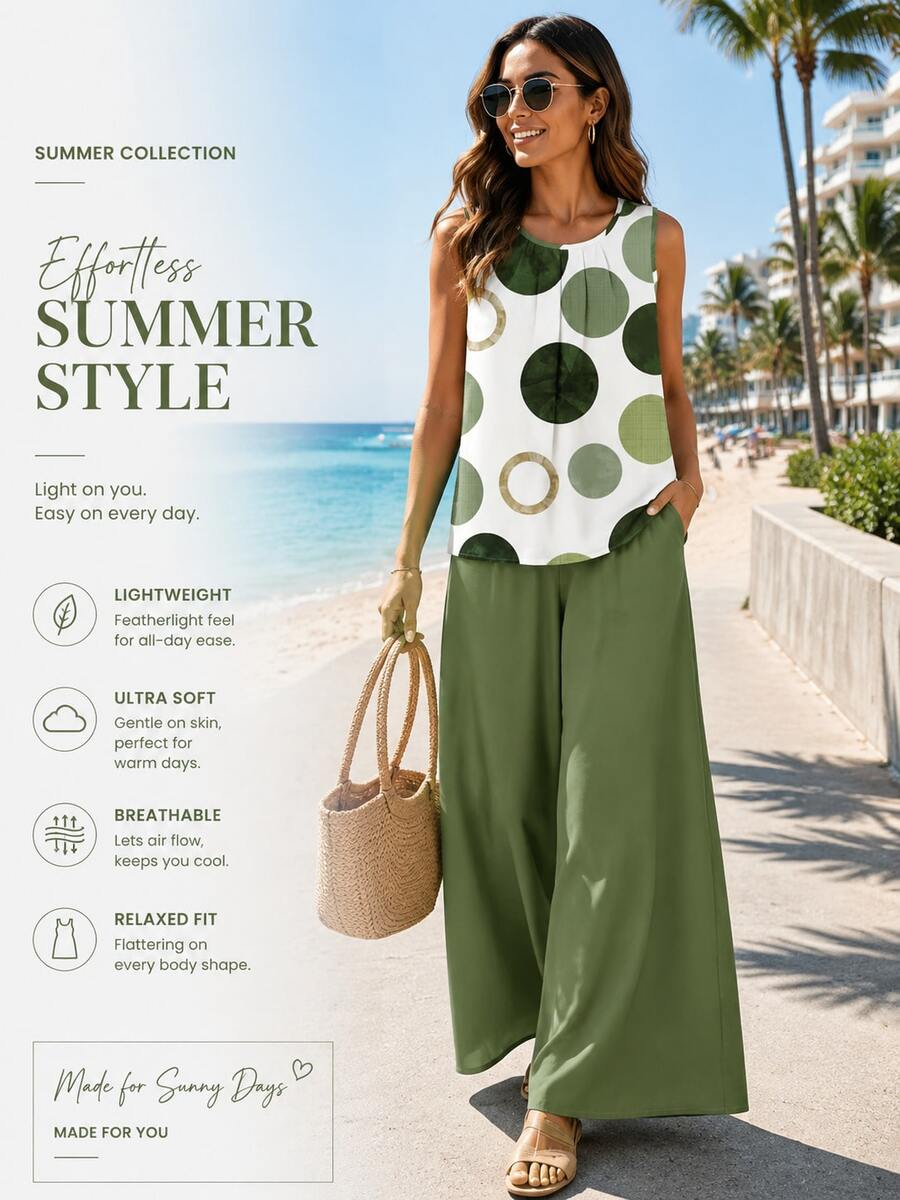 Women's Elegant Tank Top & High Waist Shorts 2 Piece Set,Muti Colors Available, Lightweight Loose Fit, Casual Summer Co-Ords For Office, Vacation & Daily Wear | All Age Friendly/Summer Outfits For Women/Two Piece Set Women/Vacation Outfits Women/Summer Clothes/Summer/Conjunto De Dos Piezas Mujer/Beach Outfits For Woman/Summer Tops/Women Two Piece Sets/Workout Sets Women/Glowmode - Phiên bản hàng đầu màu xanh lá cây - Xem 1