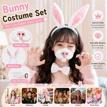 3PCS White And Pink Rabbit Costume Accessory Set, Rabbit Nose Mask, Plush Rabbit Ear Headband And Bow Tie Collar, Cute Animal Cosplay Outfit For Easter, Halloween, Holiday Party, Anime Convention, Kawaii Animal Core Fashion - Multicolor - View 1