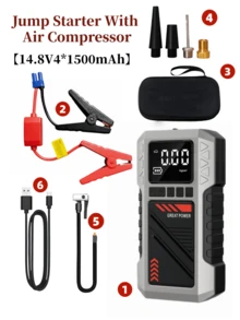 Emergency Car Jump Starter And Tire Inflator - Portable Power Bank With LED Display, Wireless Tire Pump, 150PSI Fast Inflation, Flashlight And USB Fast Charging, No Power Needed To Charge Battery And Inflate Tires - T-706/YZ-6602A - View 16