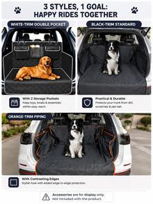 Waterproof Dog Car Cargo Liner, Non-Slip Pet Trunk Cover Protector, Suitable For SUV, Sedan, Truck, Scratch-Resistant Washable Trunk Mat With Storage Pockets And Side Flaps, Heavy Duty Pet Hammock, 2 Styles Available: Quilted Storage And Slim Black/Orange - Multicolor - View 6