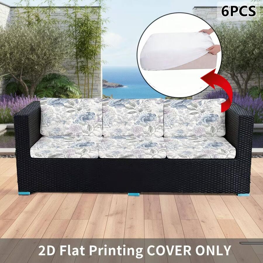 1pc/2pcs/6pcs/8pcs Set Floral & Plant Digital Print Outdoor Sofa Cover (Sofa Cover Only, Sofa Not Included), Protect Sofa Furniture, Home Decor, Machine Washable Patio Cushion Cover With Elastic Hem, Outdoor Sofa Seat Cushion Cover, Patio Furniture Cover, Living Room Furniture Protector, Suitable For Garden, Park, Indoor & Outdoor Sofa Cushion, Sectional Sofa And Armchair - B - View 1
