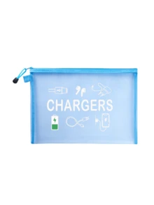 網格化妝包印有「Charger」字母，便攜式收納包，多功能收納包，化妝包，護膚包，旅行必需品，宿舍用品，珠寶收納，口紅和化妝品收納包。適合商務人士和旅行者，實用便攜式收納包，完美用於存放旅行、辦公室和居家數位配件，推薦作為節日和生日禮物 - 彩色 - 查看 15