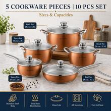 5pcs Vintage Floral Enamel Cookware Set, 16-24cm Graduated Sizes, Steel Rim Durable Pots With Glass Lids, Large Capacity - View 3
