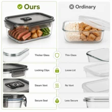Stozle 1040ml 2-Pack High Transparent Glass Refrigerator Storage Boxes, Stackable Space-Saving Food Containers With Lids, Airtight Leak-Proof Odor-Proof Fresh-Keeping Boxes, Back-To-School Lunch Boxes, High Temperature Resistant, Microwave & Dishwasher  Convenient Set - 查看 6