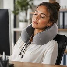 Travel Cervical Pillow Without Head Droop, Ergonomic U-Shaped Cervical Pillow Made Of Memory Foam, 360° Cervical Support For Naps On Airplanes, In Cars And In Offices, Washable Cover. - Grey - View 8