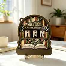 1/3pcsBooks Read This Year Wooden Reading Tracker Calendar, Rotating Number Counting Decorative Ornament For Book Lovers, Home Library & Bookshelf Display - Reading Counting Ornament - View 2
