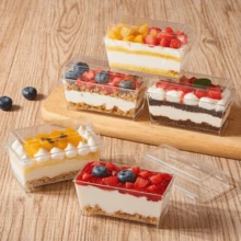 25/50pcs Dessert Cups, 5oz 150ml Dessert Cups With Spoons And Lids, Plastic Dessert Bowls, Reusable Plastic Rectangular Dessert Cups, Mini Plates, Cake Molds, Suitable For Desserts, Pudding, Mousse, Picnic, Party - Transparent - View 4