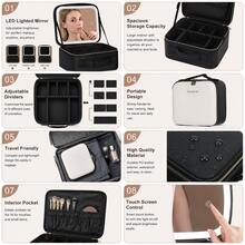 Behaesty Portable Makeup Bag With 3-Color LED Light Detachable Mirror 2000mAh USB Rechargeable Waterproof PU Leather Organizer Compact Travel Cosmetic Pouch Vanity Purse Zip Summervibes - 黑與白 - 查看 2