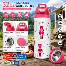 Owllaa'  32oz Original Stainless Steel Insulated Water Bottle With Straw And Handle - A Wide Variety Of Cartoon Patterns To Choose From - Perfect For School, Sports, And Travel, And A Great Gift Option - 32 Oz Capacity. - Màu Hồng Tươi - Xem 3