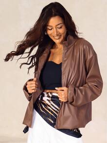 Premium Leather Lined Luxury Bomber Jacket For Autumn And Winter - 鏽棕色 - 查看 1