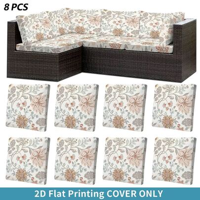 1pc/2pcs/6pcs/8pcs Set Floral Retro Bohemian Style Digital Print Outdoor Sofa Cover (Covers Only, Sofa Not Included) To Protect Sofa Furniture, Home Decor, Machine Washable Patio Cushion Covers With Elastic, Outdoor Sofa Seat Cushion Covers, Patio Furniture Covers, Living Room Furniture Protectors, Suitable For Garden, Park, Indoor And Outdoor Sofa Cushions, Sectional Sofa And Armchair