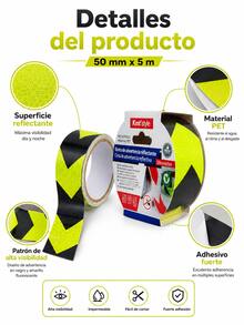 Cinta reflectante de advertencia amarilla y negra de alto brillo, 50 mm x 5 m, impermeable y resistente al desgaste. Cinta de señalización de  práctica. Ideal para propietarios de automóviles, trabajadores de almacenes, personal de administración de propiedades y demás. Cinta autoadhesiva resistente para usar en garajes, escaleras, almacenes, estacionamientos y otras áreas peligrosas. Material de señalización de . - cinta reflectante - Ver 10