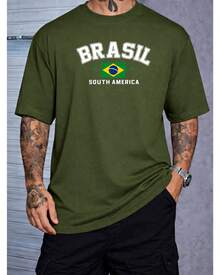 Men's 100% Cotton Basic Premium Crew Neck Short Sleeve Comfortable Shirt BRAZIL SOUTH AMERICA - 綠色 - 查看 1