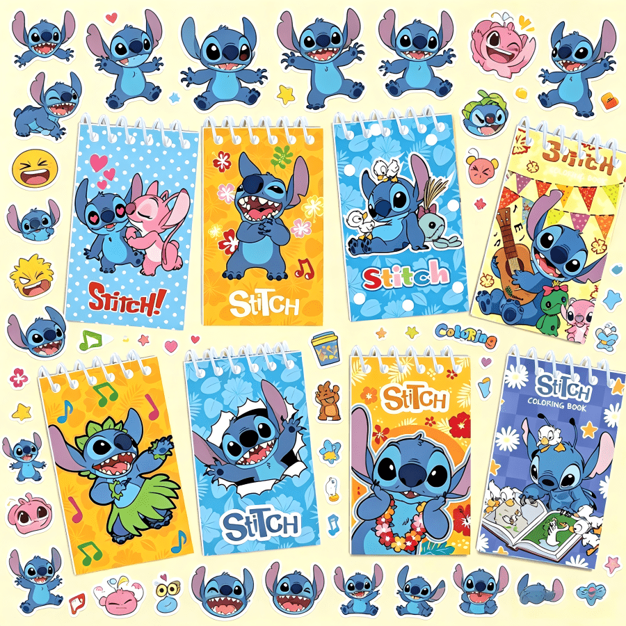Stitch 1套24本史迪奇螺旋筆記本，有8款設計可供選擇，尺寸精巧，適合學校、日記和日常使用。它是返校、送禮和聚會的理想選擇！ - 彩色 - 查看 4