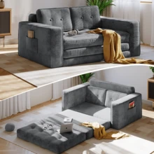 2-Seater Corduroy Modular Foam Sofa Bed, 143x92x61 Cm, Convertible Sleeper Sofa With 2 Cushions, Vacuum Packed - 灰色 - 查看 3