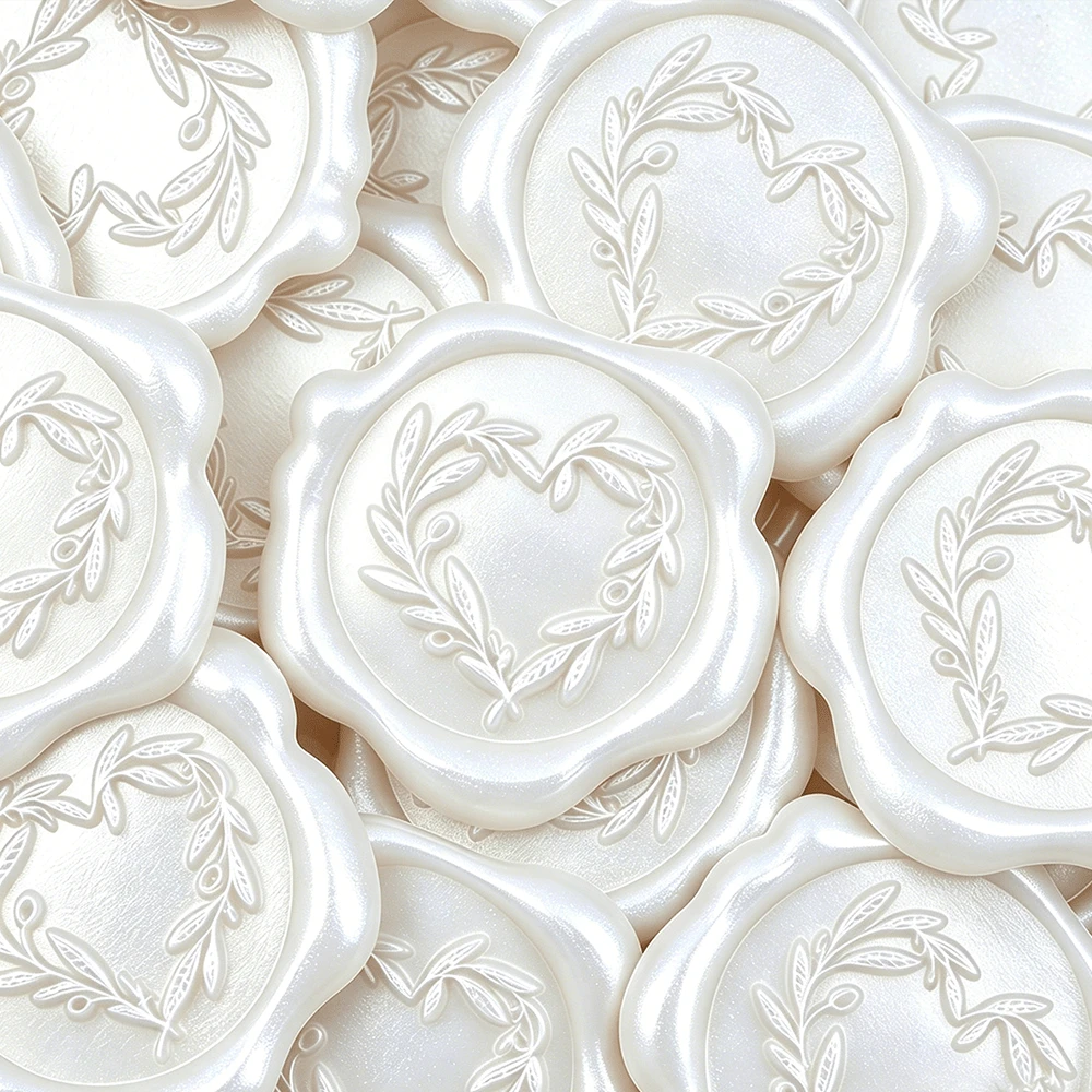 25pcs/Pack Pearl White Heart Flower Wreath Pattern Wax Seal Stickers, For Wedding Invitations, Party Invitations, Gift Packaging, Scrapbooking Decoration - Pearlescent White - View 1