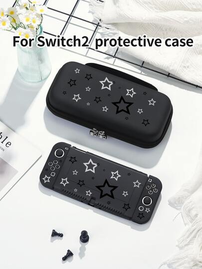 1 chiếc ốp bảo vệ máy Switch in hình ngôi sao đen trắng, túi đựng, phù hợp cho Switch2 (2025)/Switch OLED/Switch NS/Lite, phụ kiện chơi game Switch thế hệ thứ 2 mới, ốp bảo vệ cho máy chơi game phiên bản pin mở rộng, món quà tốt nhất cho người chơi SWITCH.