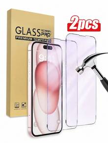 2pcs Blue Light Blocking Tempered Glass Screen Protector, Full Coverage, Case Friendly, Fit For IPhone 17 Pro Max, 13/14/15/16/17 Pro/Pro Max/16 Plus/16/17e Series - Mauve Purple - View 14