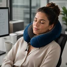 Travel Cervical Pillow Without Head Droop, Ergonomic U-Shaped Cervical Pillow Made Of Memory Foam, 360° Cervical Support For Naps On Airplanes, In Cars And In Offices, Washable Cover. - Sky Blue - View 6
