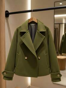 Women's Jacket, Cold Weather Coat, Woolen Coat, Blouse With Buttons, Luxury - 酒紅色 - 查看 2