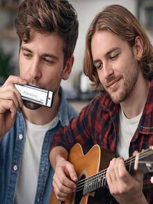 10 Hole Blues Harmonica, Compact Pocket-Sized Diatonic Harmonica, C Key With Storage Case, For Beginners, Daily Practice & Live Performances - Multicolor - View 2