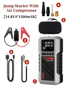 Arrancador de Emergencia para Coche e Inflador de Neumáticos - Banco de Energía Portátil con Pantalla LED, Bomba de Neumáticos Inalámbrica, Inflado Rápido de 150PSI, Linterna y Carga Rápida USB, Sin Necesidad de Energía para Cargar la Batería e Inflar los Neumáticos - T-706/YZ-6602A - Ver 14