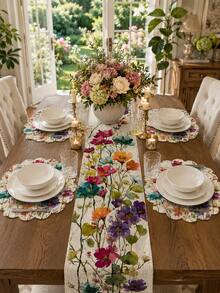 1/2pcs Colorful Watercolor Butterfly Table Runner And Placemat Set, Spring Country Style Restaurant Table Decoration, Suitable For Kitchen, Parties, Holidays And Everyday Use, Bohemian Home Decor. - Multicolor - View 1