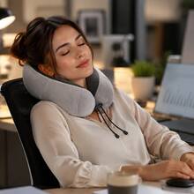 Travel Cervical Pillow Without Head Droop, Ergonomic U-Shaped Cervical Pillow Made Of Memory Foam, 360° Cervical Support For Naps On Airplanes, In Cars And In Offices, Washable Cover. - Grey - View 4