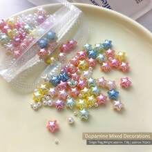 50 piezas de encantos de arte de uñas 3D de estrella y corazón de colores mixtos, lindos encantos de uñas acrílicas de estética kawaii Y2K, gemas de uñas con efecto de perla iridiscente arcoíris, decoración de uñas DIY adecuada para verano y primavera, adecuada para salones de uñas y el hogar - Multicolor - Ver 9
