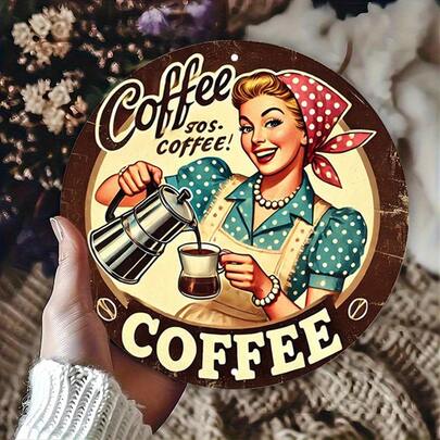2D Flat Vintage Iron Sign With Polka Dot Dress Illustration, Suitable For Cafe, Bar, Beach House Or Backyard Country Decor, Size: 8 X 8 Inches, Pre-Drilled Holes, As Shown In Size Image