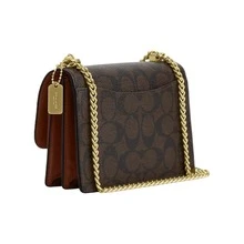 COACH Klare 18 Klassisches Monogramm Klappe Logo Kette Segeltuch und Leder Schulter-/Umhängetasche, kleine Größe, Damen, Mahagoni und Braun - C9946-IMW6S - Übersicht 2