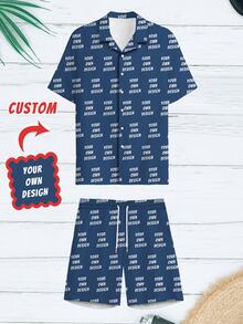 Custom Men's Hawaiian Shirt And Shorts Set, Button-Down Shirt With Cuban Collar + Beach Shorts Combination, Personalized Men's Holiday Outfit, Can Be Printed With Funny Interesting Face Design, Suitable For Daily, Events, Holiday Wear, Anniversary, Birthday Or Holiday Gift For Boyfriend, Family, Friends - Multicolor - View 4