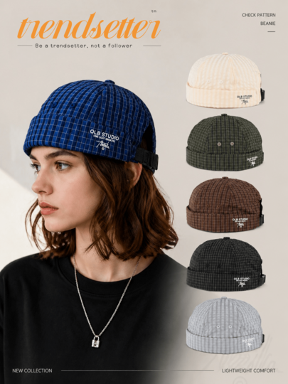 1pc Unisex Checkered Beanie Cap, Lightweight Breathable Quick-Dry Skullcap, Adjustable Streetwear Hat For Spring Summer Travel, Casual Daily Wear