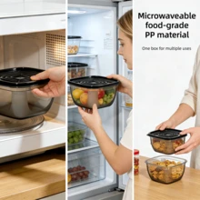 6 Packs Leak-Proof Stackable Food Containers, PP Microwave Dishwasher Freezer Lunch Boxes, Reusable Meal Prep Storage Boxes For School Office Picnic Travel Home Kitchen Accessories, Black & White - Multicolor - View 6