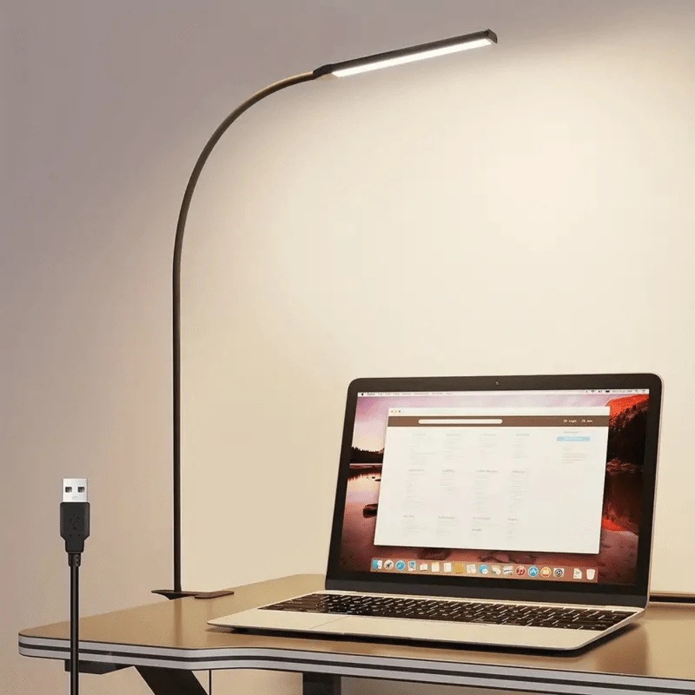 1pc LED Desk Lamp, Clip-On LED Light, Architect-Grade Work Lamp, 3 Color Temperature Modes, 10-Level Brightness Adjustment, Flexible Gooseneck Lamp Arm, Eye-Caring Desk Lamp, Suitable For Reading, Study And Office, USB Powered, Matte Metal Surface, Button-Style Color Temperature Adjustment, Non-Slip EVA Clip, Battery Not Included, Applicable For Home, Bedroom, Study, Office - Multicolor - View 1