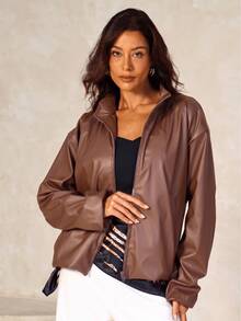 Premium Leather Lined Luxury Bomber Jacket For Autumn And Winter - 鏽棕色 - 查看 4