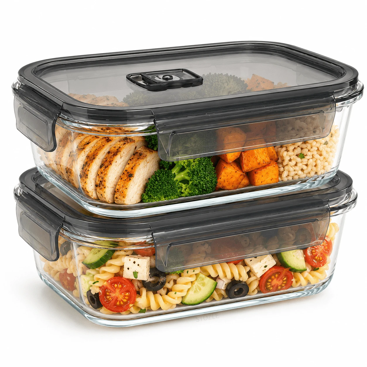 Stozle 1040ml 2-Pack High Transparent Glass Refrigerator Storage Boxes, Stackable Space-Saving Food Containers With Lids, Airtight Leak-Proof Odor-Proof Fresh-Keeping Boxes, Back-To-School Lunch Boxes, High Temperature Resistant, Microwave & Dishwasher Convenient Set - 查看 1