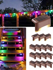 16 Packs Outdoor Solar Deck Lights, Waterproof Outdoor Decorate Lights, Solar Garden Lights, Outdoor Fence Lights, Solar Step Lights, Warm LED Lights, For Outdoor Stairs, Step, Fence, Garden, Balcony, Yard, Patio, And Pathway - Brown Shell - View 18