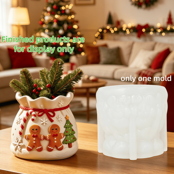 Molde de silicone para vaso de flores em forma de boneco de gengibre de Natal, saco da sorte de inverno, para decoração de Natal DIY, ornamentos de resina, porta-canetas e taça para vela, árvore de Natal com boneco de gengibre, reutilizável, para oferecer como presente de Natal a família, amigos e melhores amigos