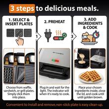 CACHOO 3-In-1 Breakfast Maker Machine With Interchangeable Plates – 800W, Includes Waffle, Sandwich & Grill Plates For Homemade Breakfast, Snacks, And BBQ - Black - View 3