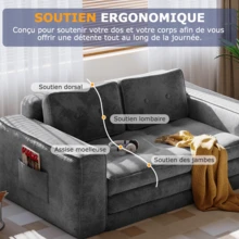 2-Seater Corduroy Modular Foam Sofa Bed, 143x92x61 Cm, Convertible Sleeper Sofa With 2 Cushions, Vacuum Packed - 灰色 - 查看 4