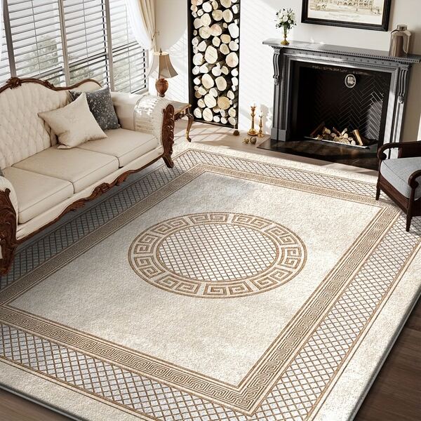 1pc Khaki Minimalist Velvet Thickened Carpet, Decorative Rug, Bedroom Decor, Small Rug, Carpet, Home Decor, Living Room Carpet, Living Room Small Rug, Bedroom Carpet, Living Room Home Decor, Outdoor Carpet, Washable Carpet