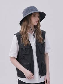 1pc Unisex Solid Color Bucket Hat, Outdoor Travel Windproof Casual Fishing Golf Breathable Sun Protection Hat, Spring/Summer - Multicolor - View 9